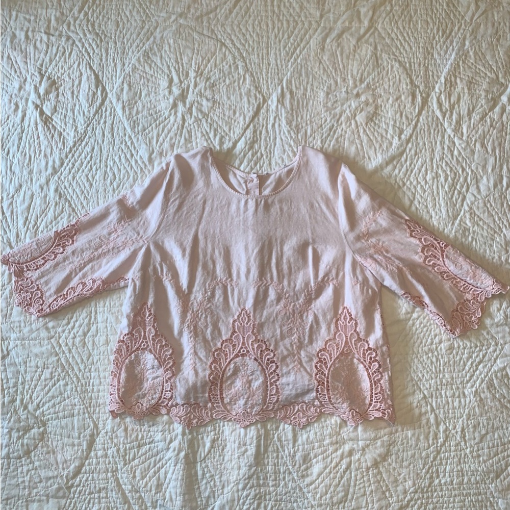 Powered Pink Embroidered Bohemian Top